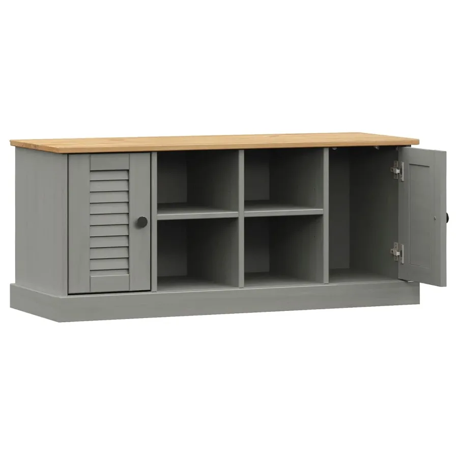 Banc à chaussures VIGO gris 106x35x45 cm bois massif de pin - 5