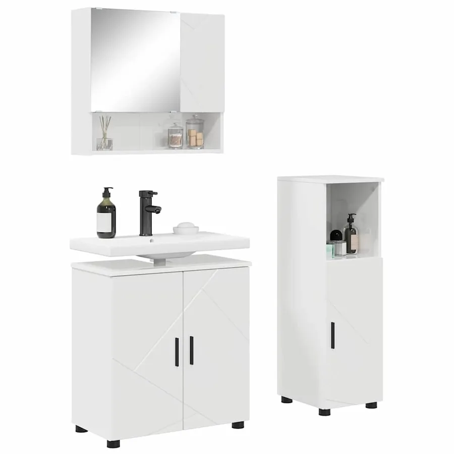 Ensemble de mobilier de salle de bain 3 pcs Blanc brillant - 3