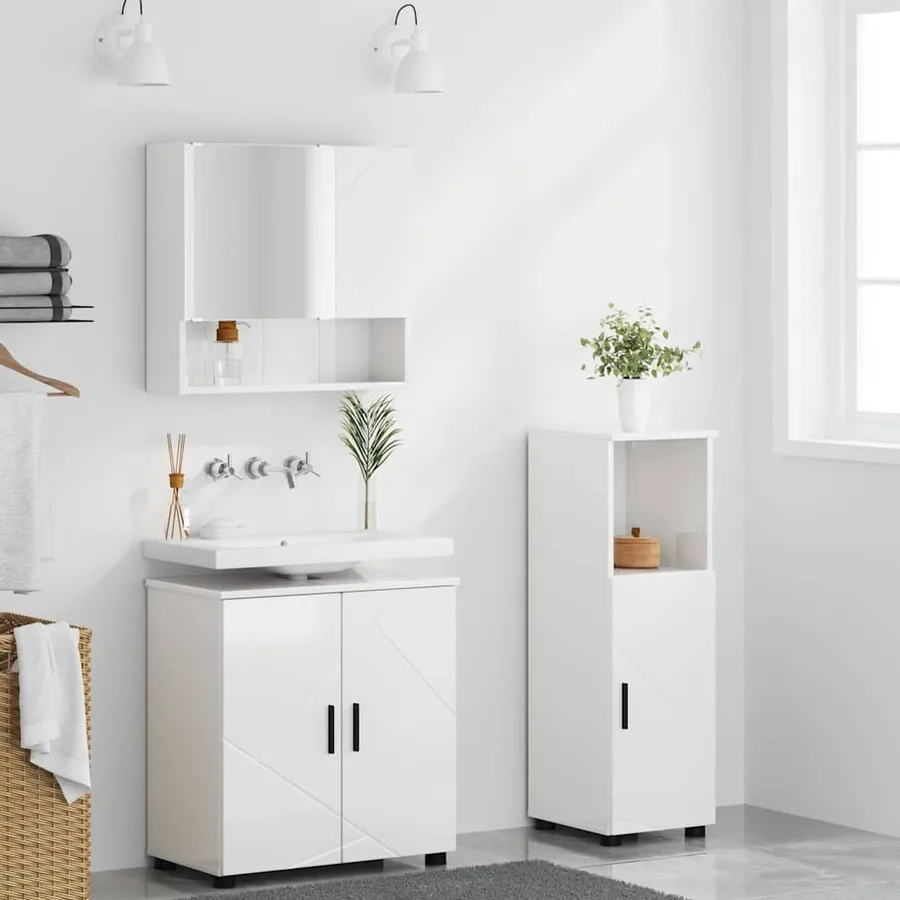 Ensemble de mobilier de salle de bain 3 pcs Blanc brillant - 4