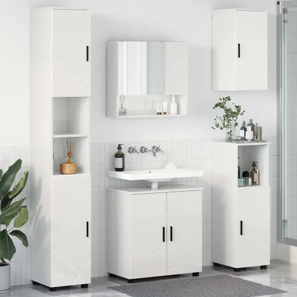 Ensemble de mobilier de salle de bain 5 pcs Blanc brillant