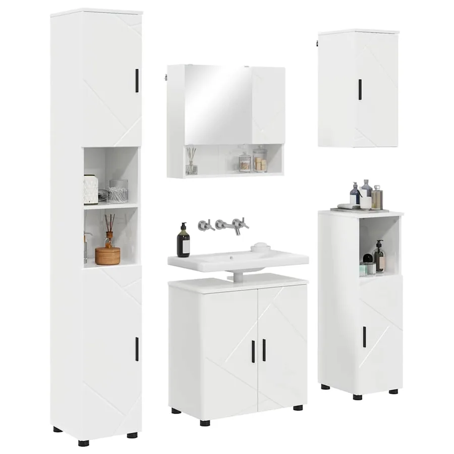 Ensemble de mobilier de salle de bain 5 pcs Blanc brillant - 3