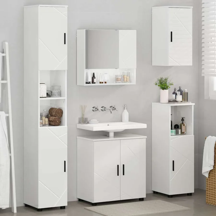 Ensemble de mobilier de salle de bain 5 pcs Blanc brillant - 4