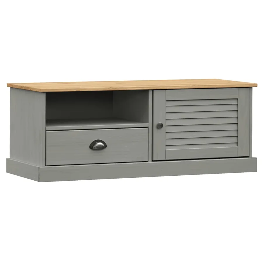 Meuble TV VIGO gris 106x40x40 cm bois massif de pin - 2