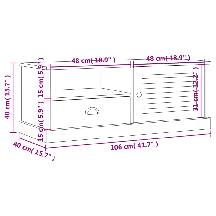 Meuble TV VIGO gris 106x40x40 cm bois massif de pin - 9
