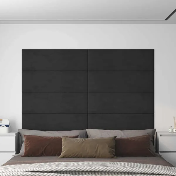 Tête de lit murale 12 pcs Noir Velours
