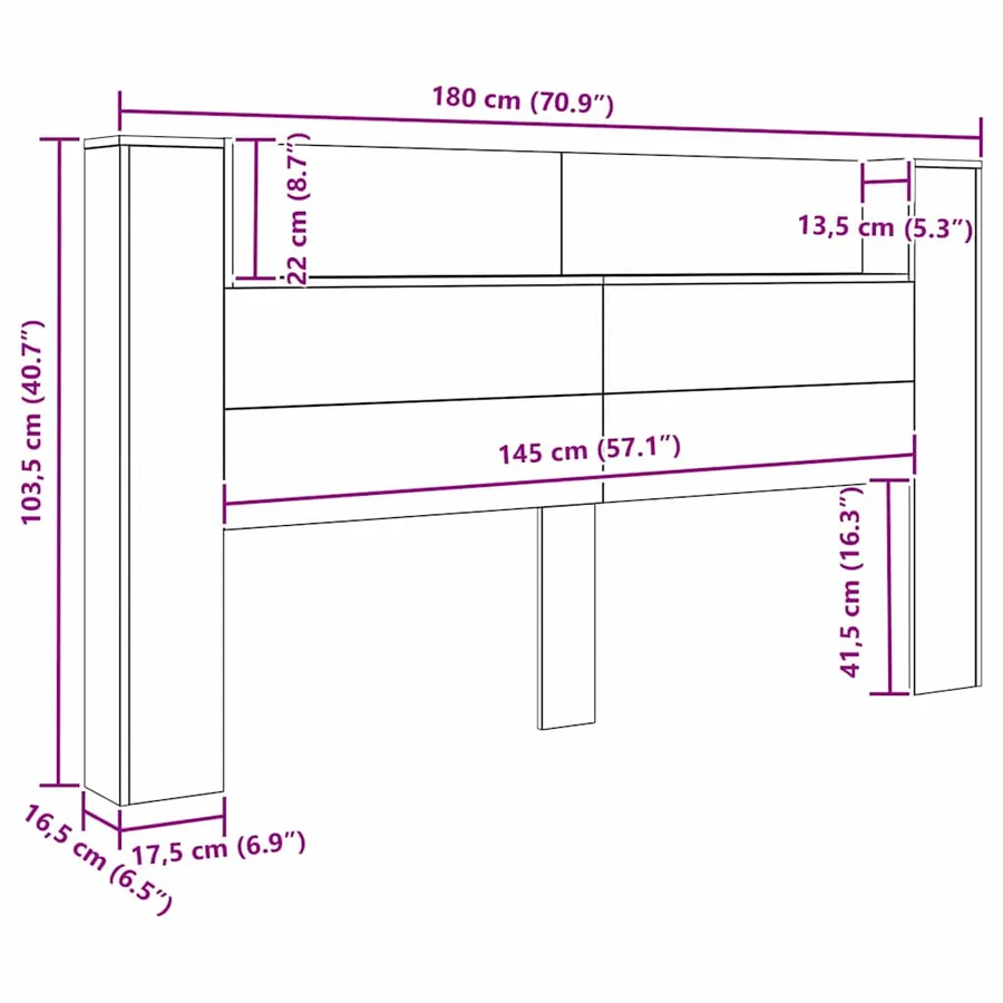 Tête de lit de rangement avec LED Chêne noir Bois d'ingénierie - 11