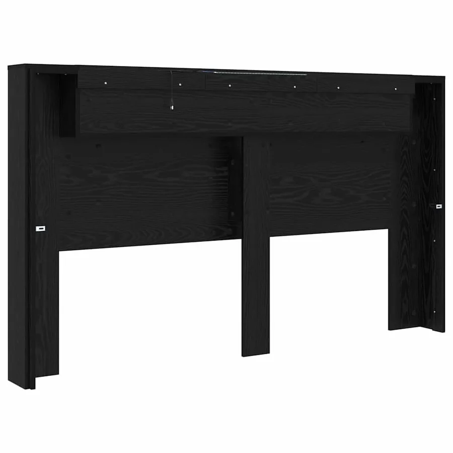 Tête de lit de rangement avec LED Chêne noir Bois d'ingénierie - 7