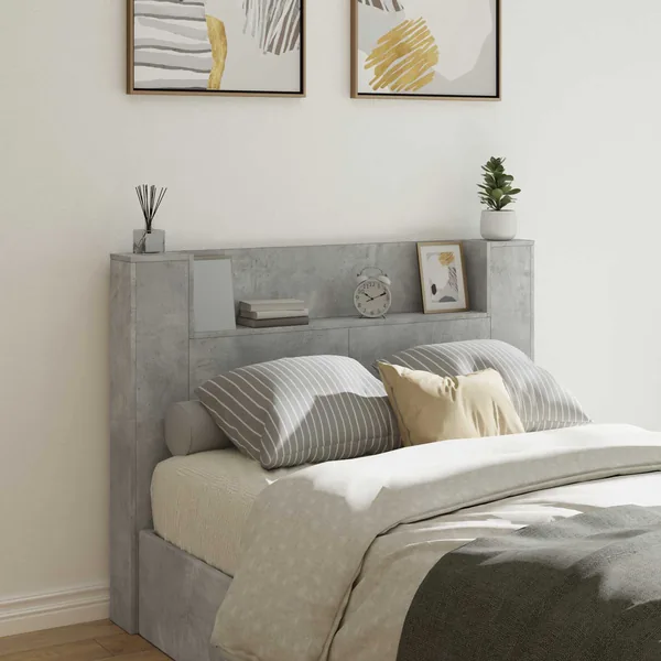 Tête de lit de rangement avec LED Gris béton Bois d'ingénierie