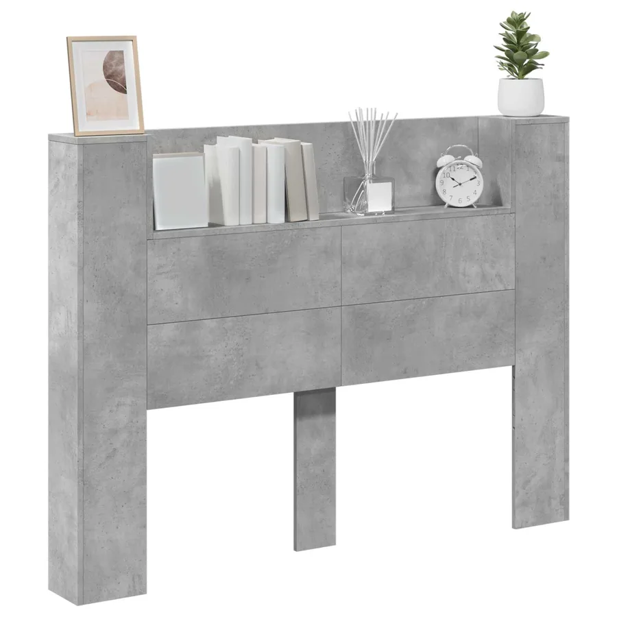 Tête de lit de rangement avec LED Gris béton Bois d'ingénierie - 3