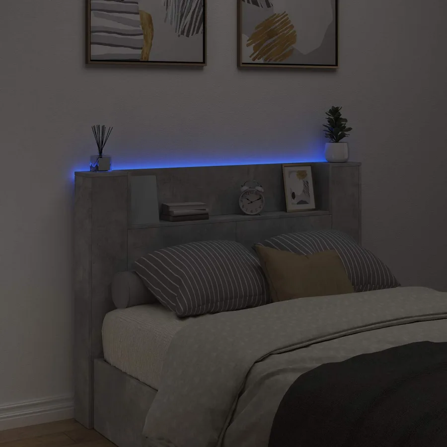 Tête de lit de rangement avec LED Gris béton Bois d'ingénierie - 4