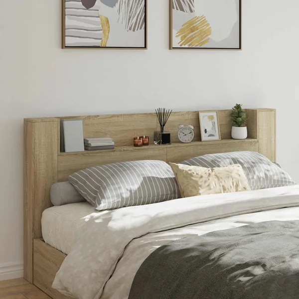 Tête de lit de rangement avec LED Chêne Sonoma