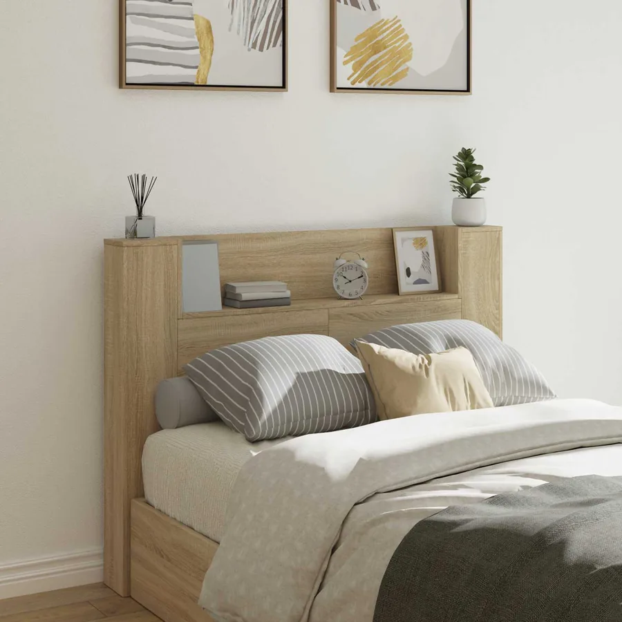 Tête de lit de rangement avec LED Chêne Sonoma