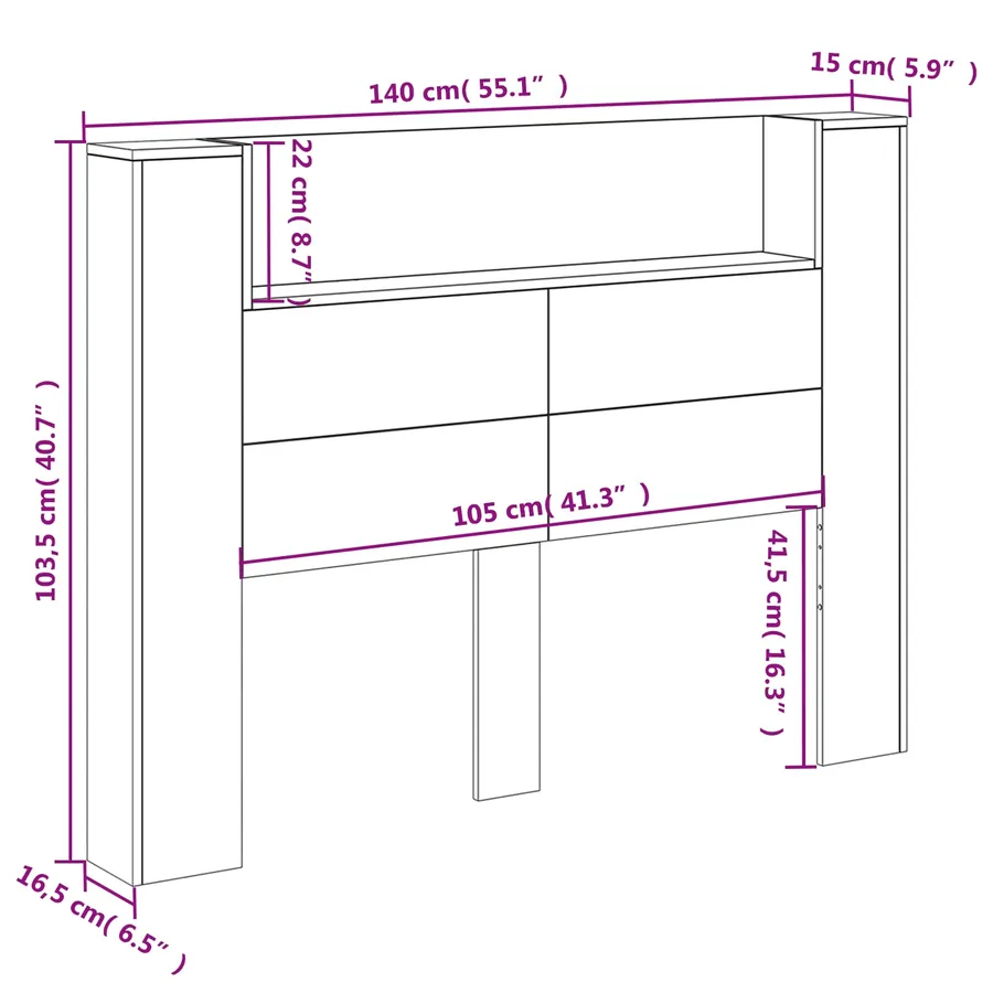 Tête de lit de rangement avec LED Chêne Sonoma - 13