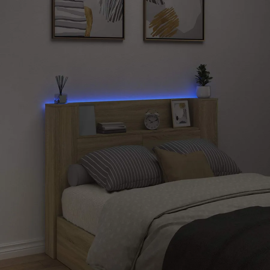 Tête de lit de rangement avec LED Chêne Sonoma - 4