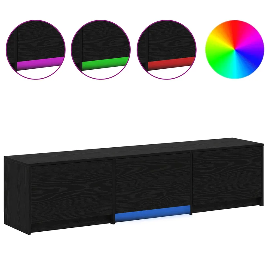 Meuble TV avec LED avec bandes LED Chêne Noir 165 x 34 x 40 cm - 4