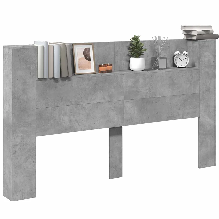 Tête de lit de rangement avec LED Gris béton Bois d'ingénierie - 3