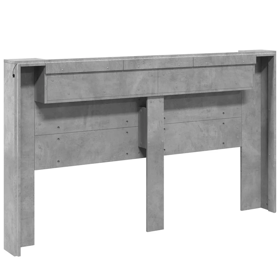 Tête de lit de rangement avec LED Gris béton Bois d'ingénierie - 7