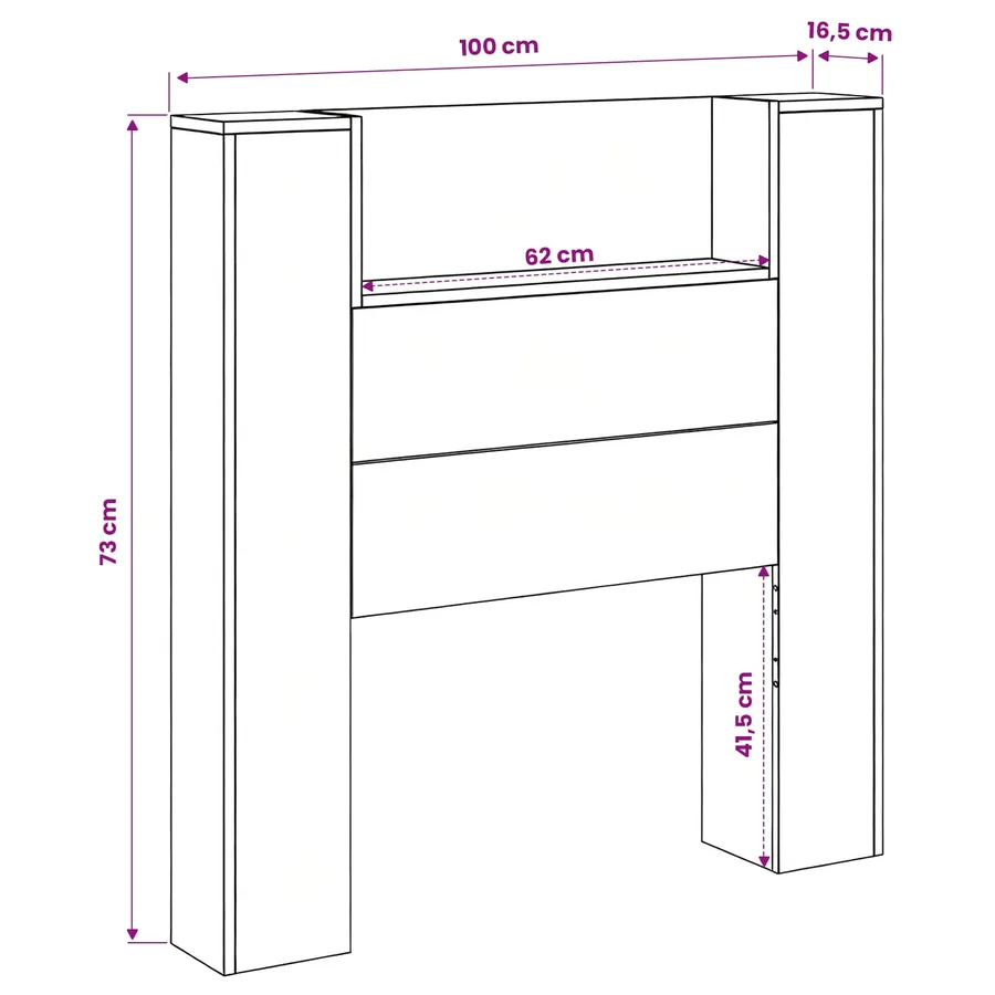 Tête de lit de rangement avec LED Gris béton Bois d'ingénierie - 13