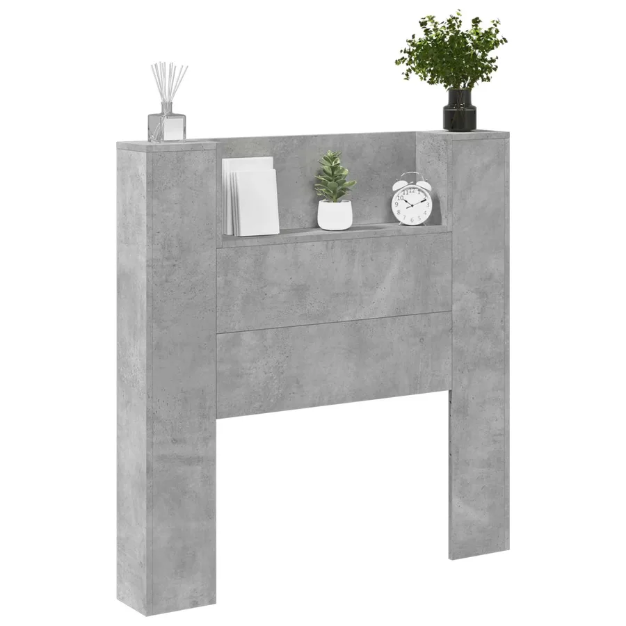 Tête de lit de rangement avec LED Gris béton Bois d'ingénierie - 3