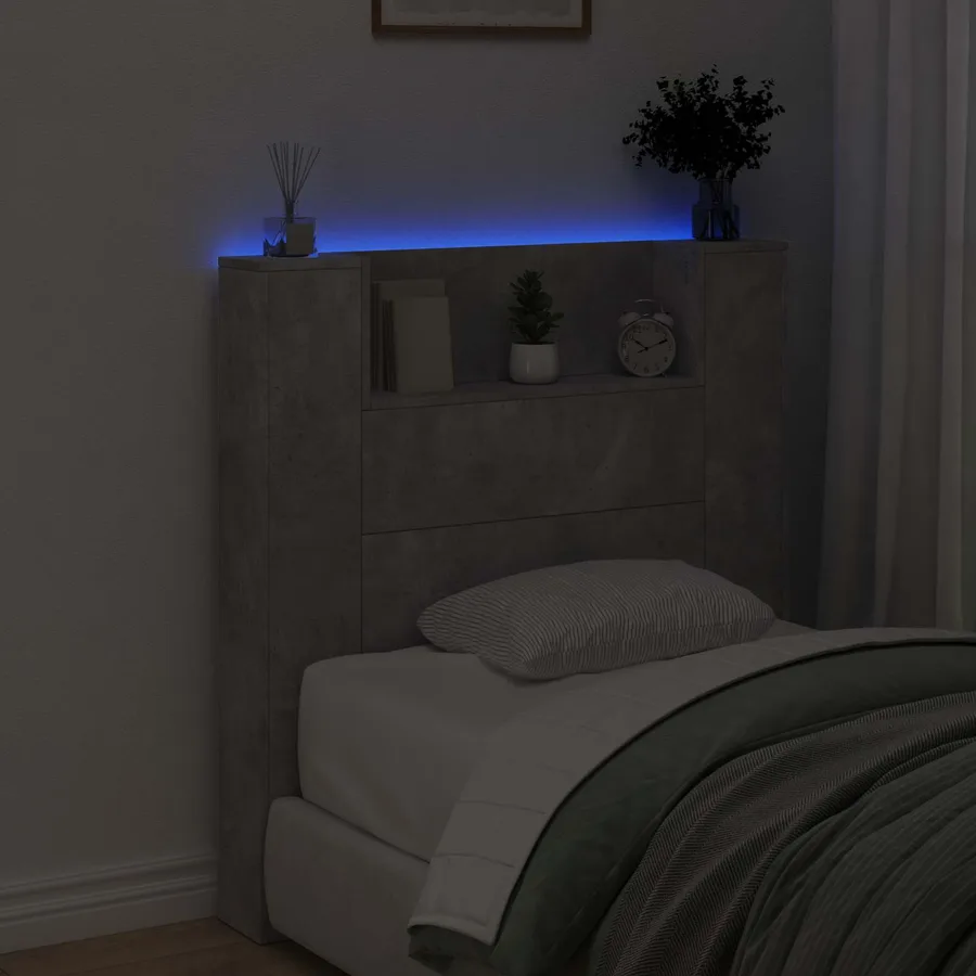 Tête de lit de rangement avec LED Gris béton Bois d'ingénierie - 4