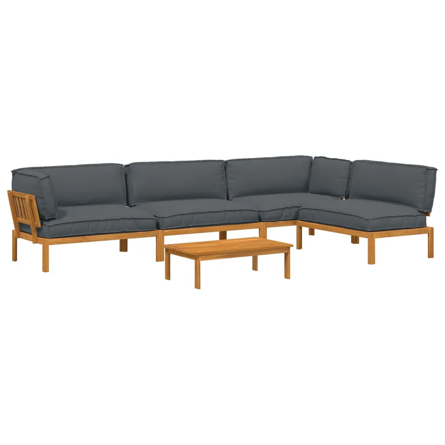 Ensemble de Canapés Uni 5 pcs Anthracite Bois d'Acacia Massif - 2