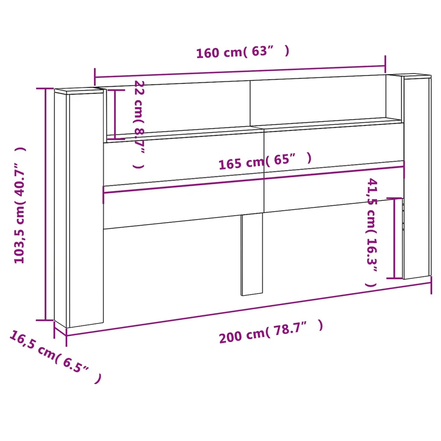 Tête de lit de rangement avec LED Blanc Bois d'ingénierie - 13