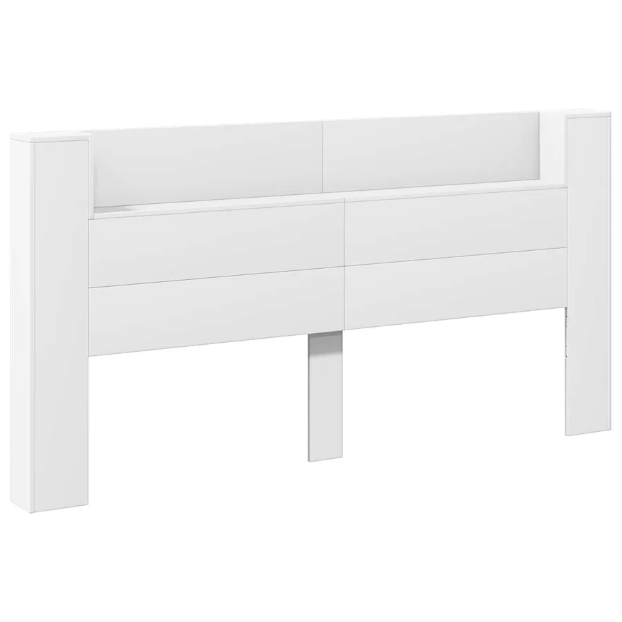 Tête de lit de rangement avec LED Blanc Bois d'ingénierie - 2