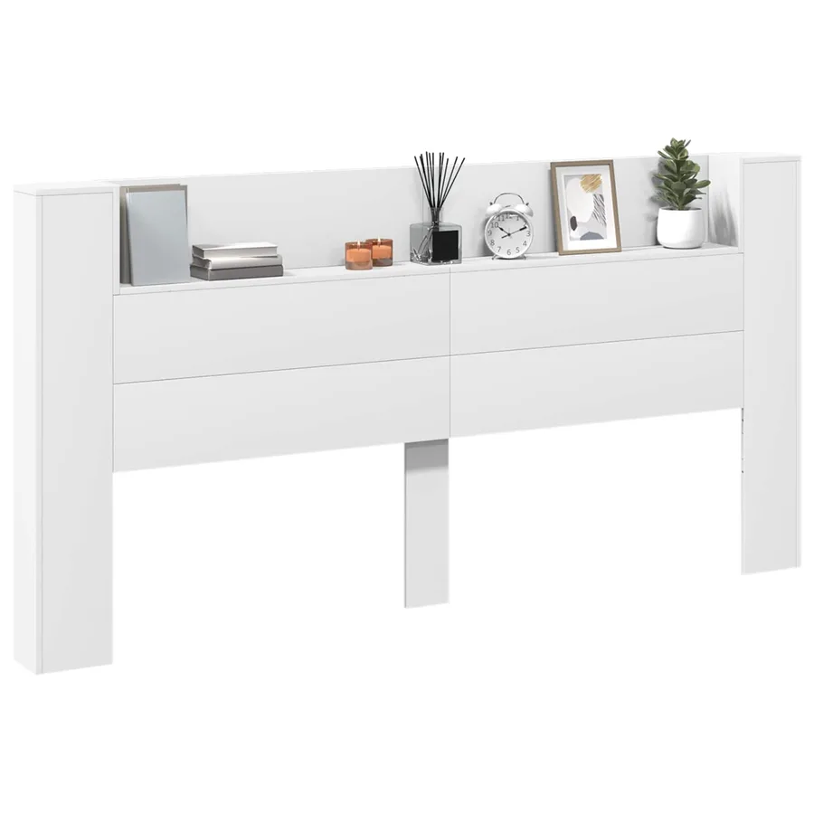 Tête de lit de rangement avec LED Blanc Bois d'ingénierie - 3