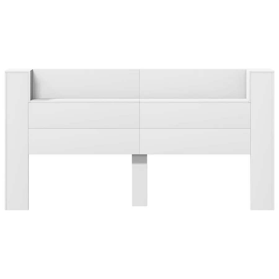 Tête de lit de rangement avec LED Blanc Bois d'ingénierie - 5