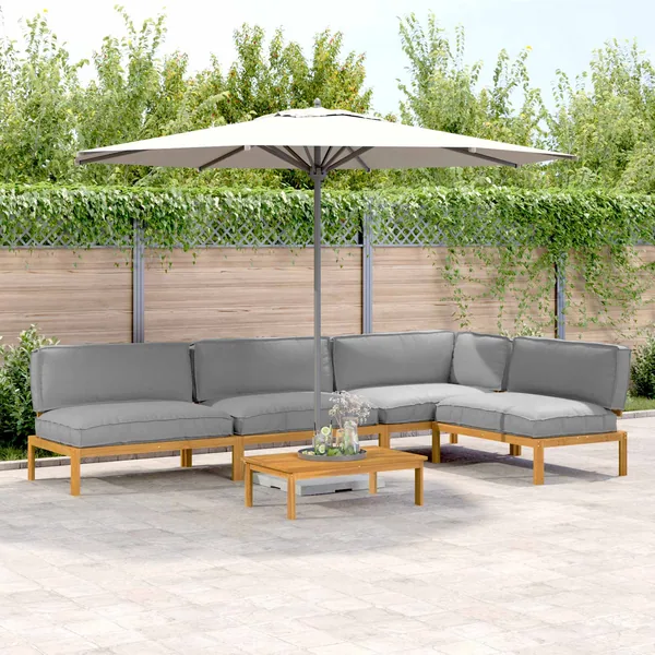 Ensemble de Canapés Uni 5 pcs Gris Bois d'Acacia Massif