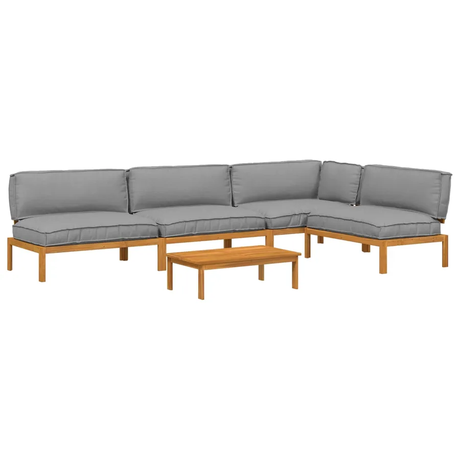 Ensemble de Canapés Uni 5 pcs Gris Bois d'Acacia Massif - 2