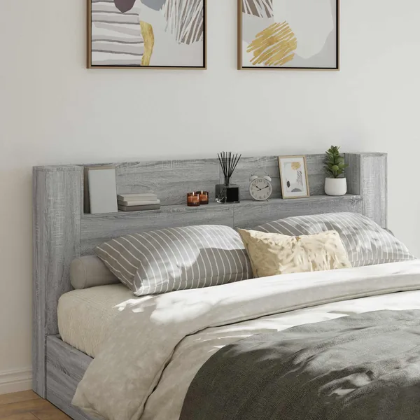 Tête de lit de rangement avec LED Sonoma gris Bois d'ingénierie