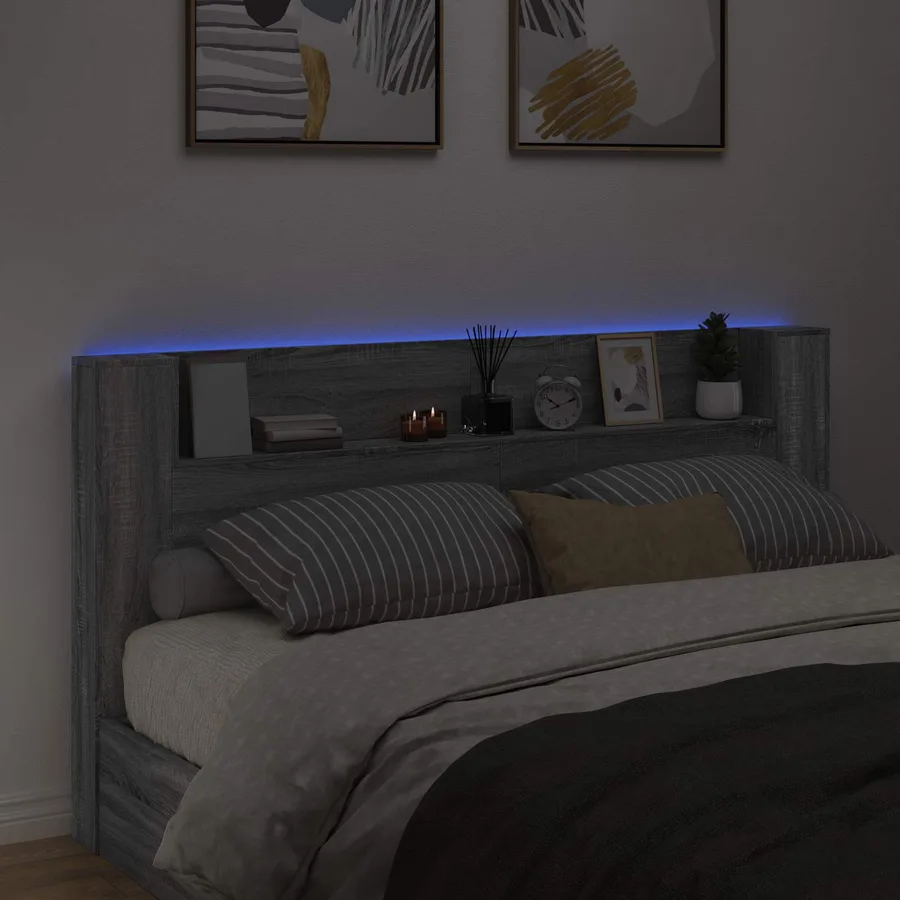Tête de lit de rangement avec LED Sonoma gris Bois d'ingénierie - 4