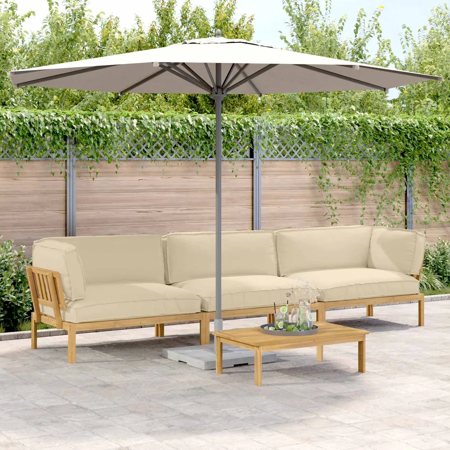 Ensemble de Canapés Uni 4 pcs Beige Bois d'Acacia Massif