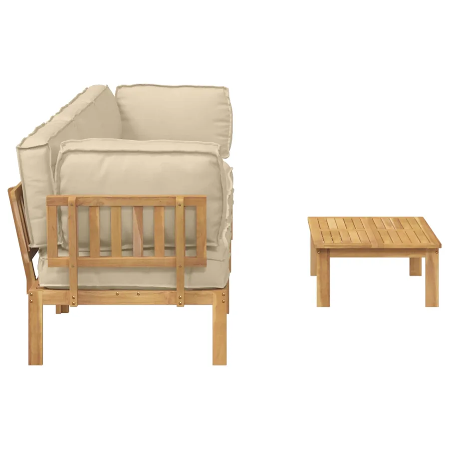 Ensemble de Canapés Uni 4 pcs Beige Bois d'Acacia Massif - 11