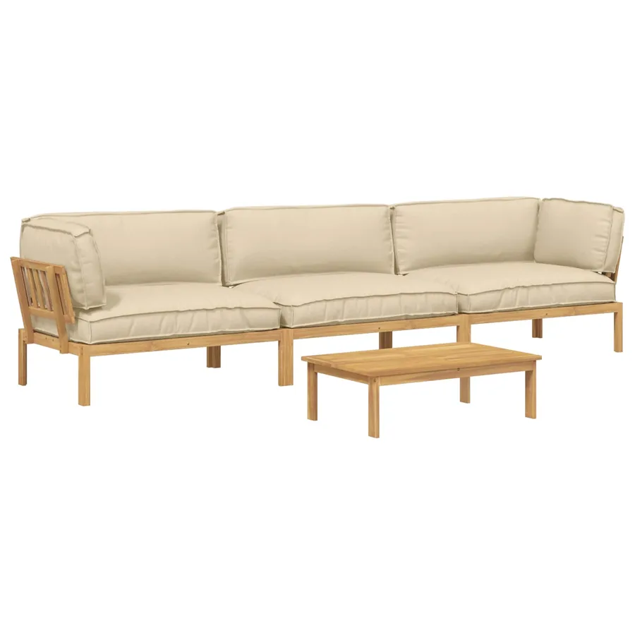 Ensemble de Canapés Uni 4 pcs Beige Bois d'Acacia Massif - 2