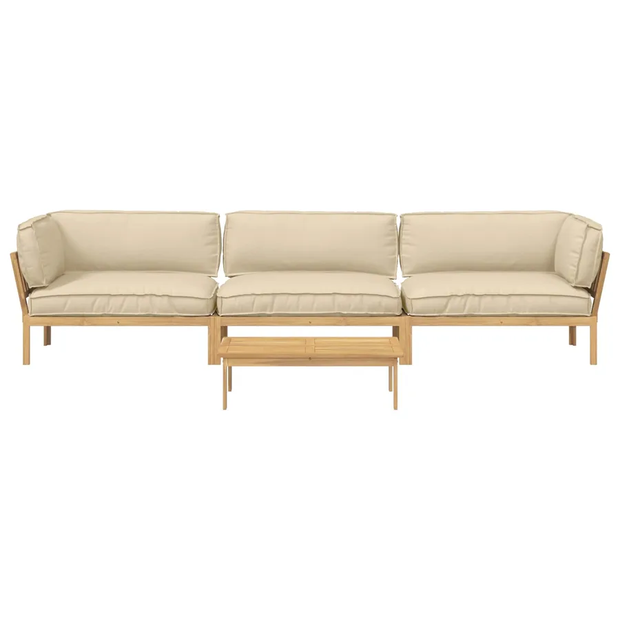 Ensemble de Canapés Uni 4 pcs Beige Bois d'Acacia Massif - 8