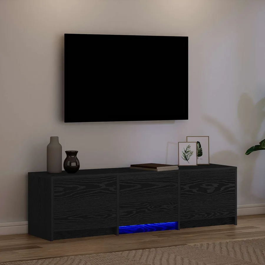 Meuble TV avec LED avec bandes LED Chêne Noir 140 x 34 x 40 cm - 5