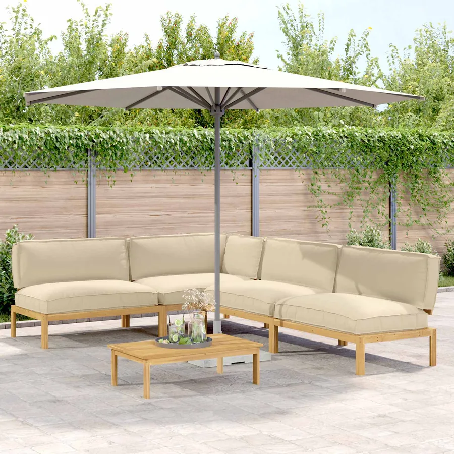 Ensemble de Canapés Uni 5 pcs Beige Bois d'Acacia Massif