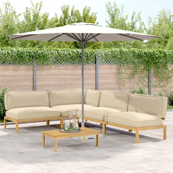 Ensemble de Canapés Uni 5 pcs Beige Bois d'Acacia Massif