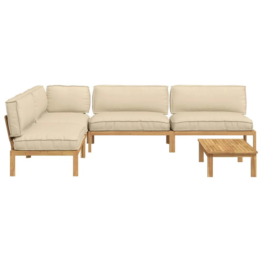 Ensemble de Canapés Uni 5 pcs Beige Bois d'Acacia Massif - 11