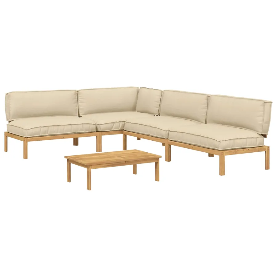 Ensemble de Canapés Uni 5 pcs Beige Bois d'Acacia Massif - 2