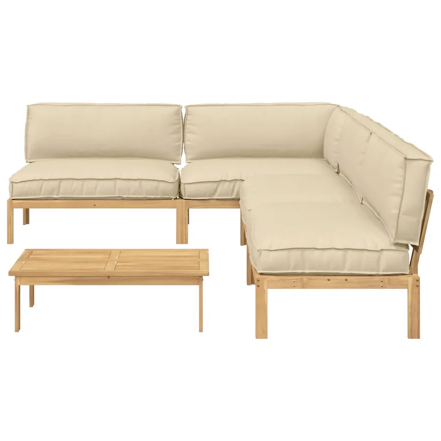Ensemble de Canapés Uni 5 pcs Beige Bois d'Acacia Massif - 8
