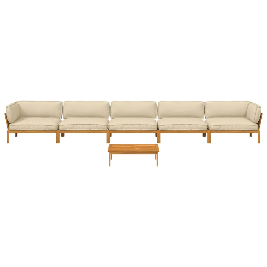 Ensemble de Canapés Uni 6 pcs Beige Bois d'Acacia Massif - 10