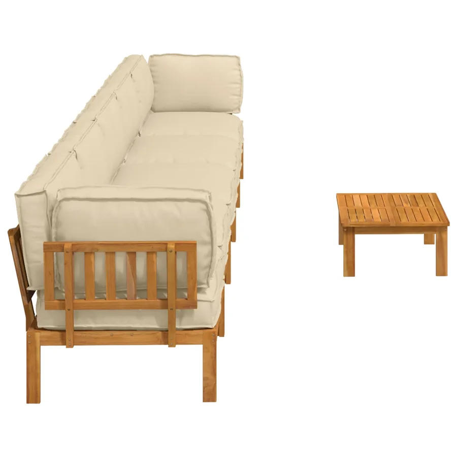 Ensemble de Canapés Uni 6 pcs Beige Bois d'Acacia Massif - 11