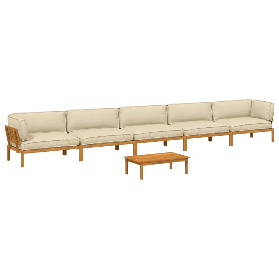 Ensemble de Canapés Uni 6 pcs Beige Bois d'Acacia Massif - 2