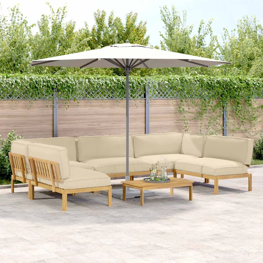 Ensemble de Canapés Uni 6 pcs Beige Bois d'Acacia Massif