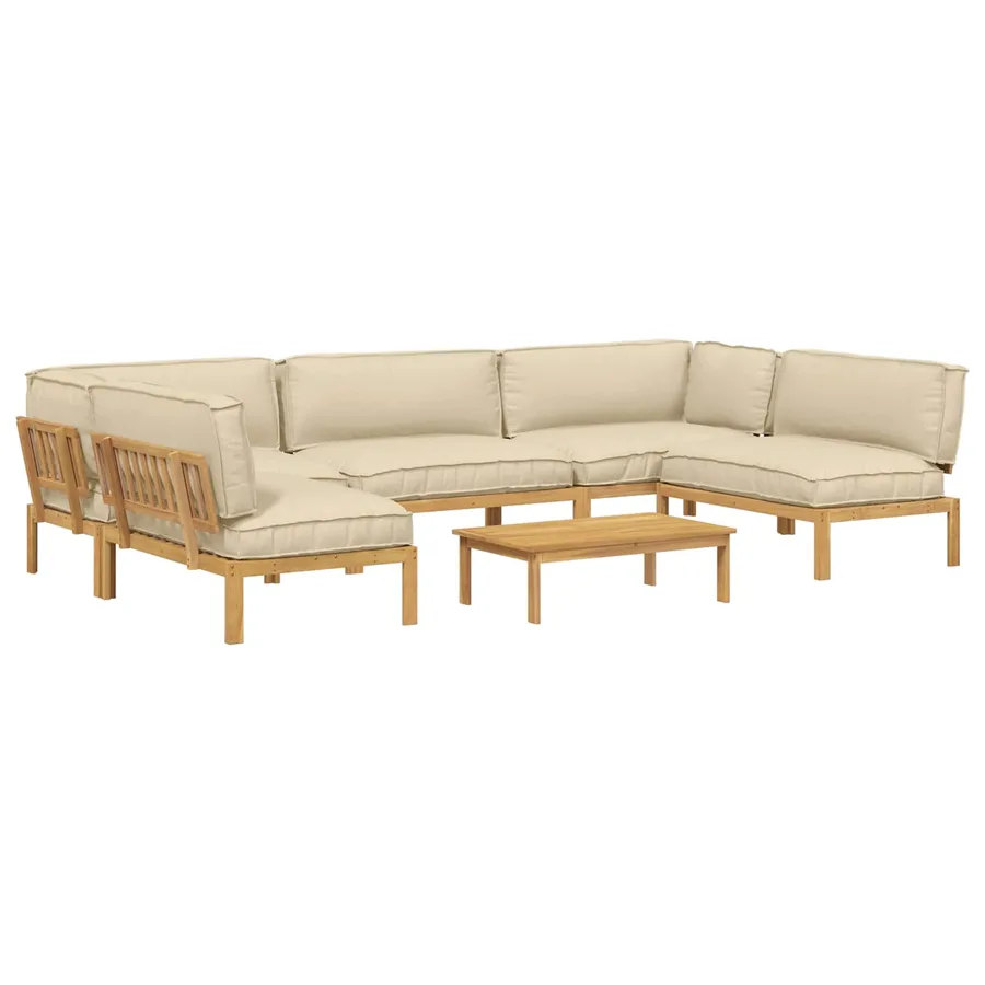Ensemble de Canapés Uni 6 pcs Beige Bois d'Acacia Massif - 2