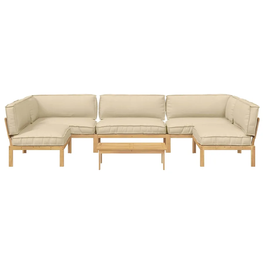 Ensemble de Canapés Uni 6 pcs Beige Bois d'Acacia Massif - 8