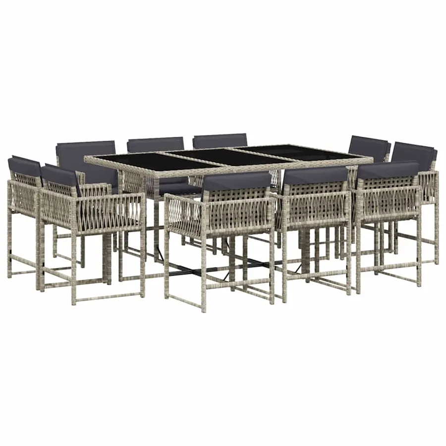 Ensemble à manger de jardin 11pcs avec coussins gris poly rotin - 2
